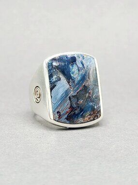 David Yurman Long Rectangular Inlay Ring in Sterling Silver w/ Pietersite